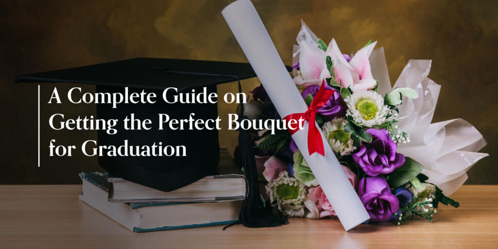 books-graduation-mortar-board-flower-bouquet